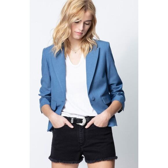 Zadig & Voltaire Valdy Strass Jacket EU 36 US S Blue Womens Designer Blazer Coat - Picture 1 of 8